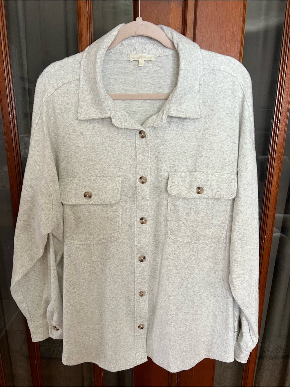 Ultra Flirt Light Heather Gray Top with Cream Label